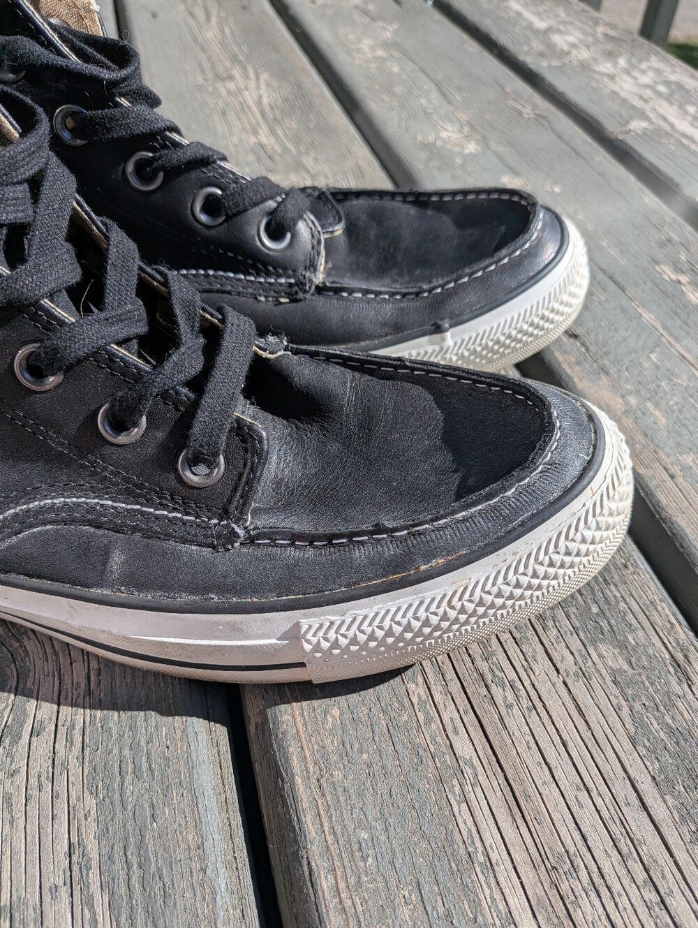 Converse Men's Black Leather High-Top Sneakers - Picture 9 of 14